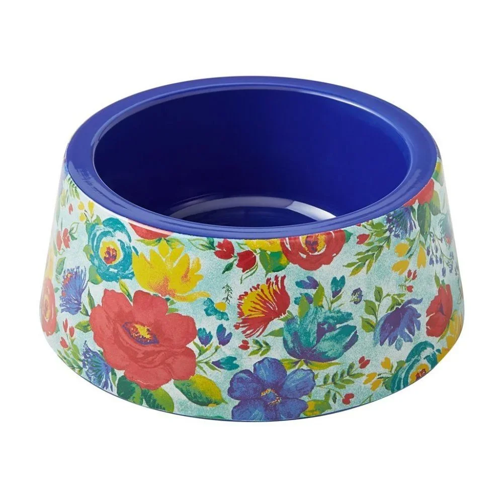 NWT Pioneer Woman Delaney Floral Pet Dog Cat Bowl Medium Size 22 oz Melamine Gri